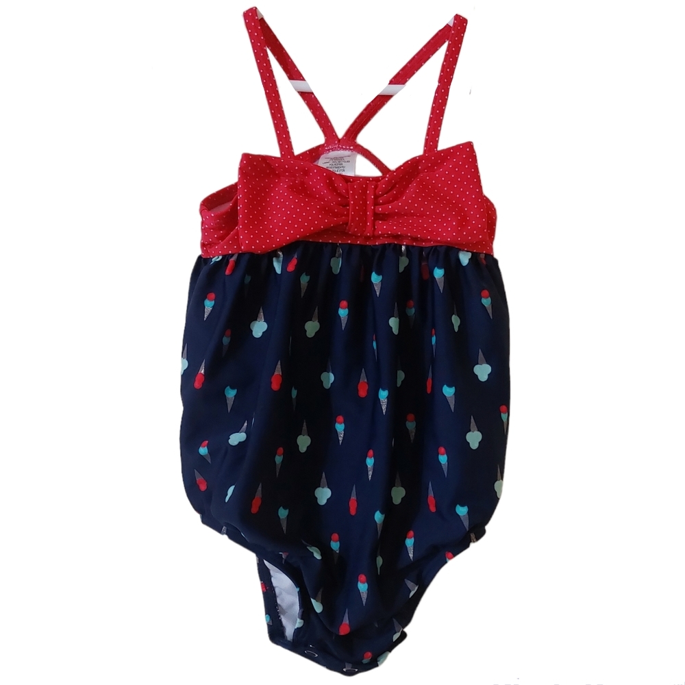 Target Baby Girl 12-18M Navy Blue Polka Dot Ice Cream Print One Piece Swimsuit